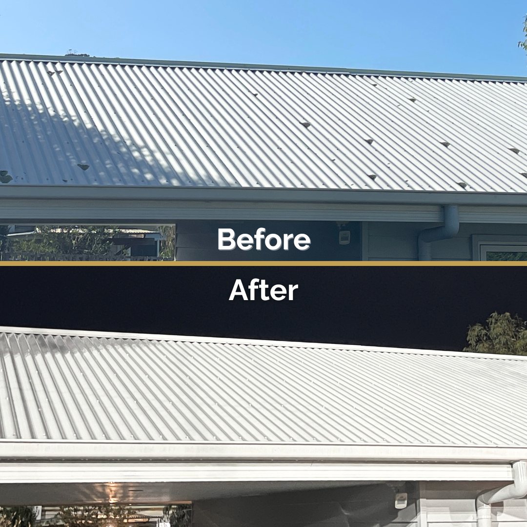 Roof cleaning before and after on a Colorbond roof in Greater Hobart