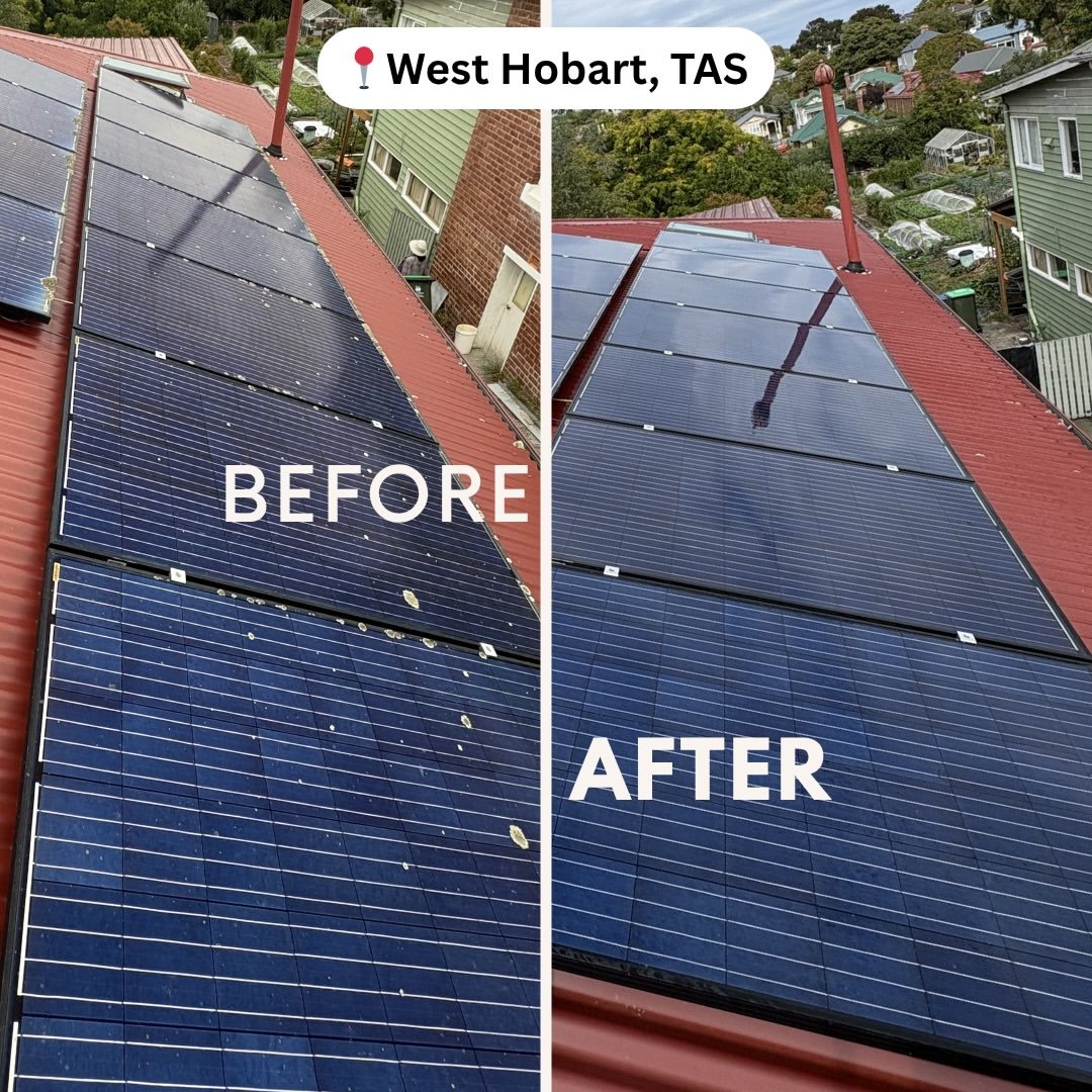 Solar panel cleaning before and after in West Hobart, Tasmania