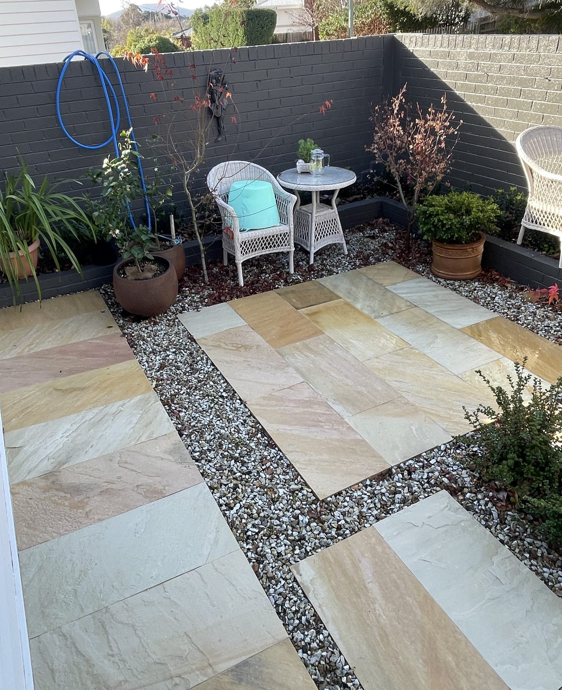 Sandstone paved courtyard after professional stone cleaning, Hobart