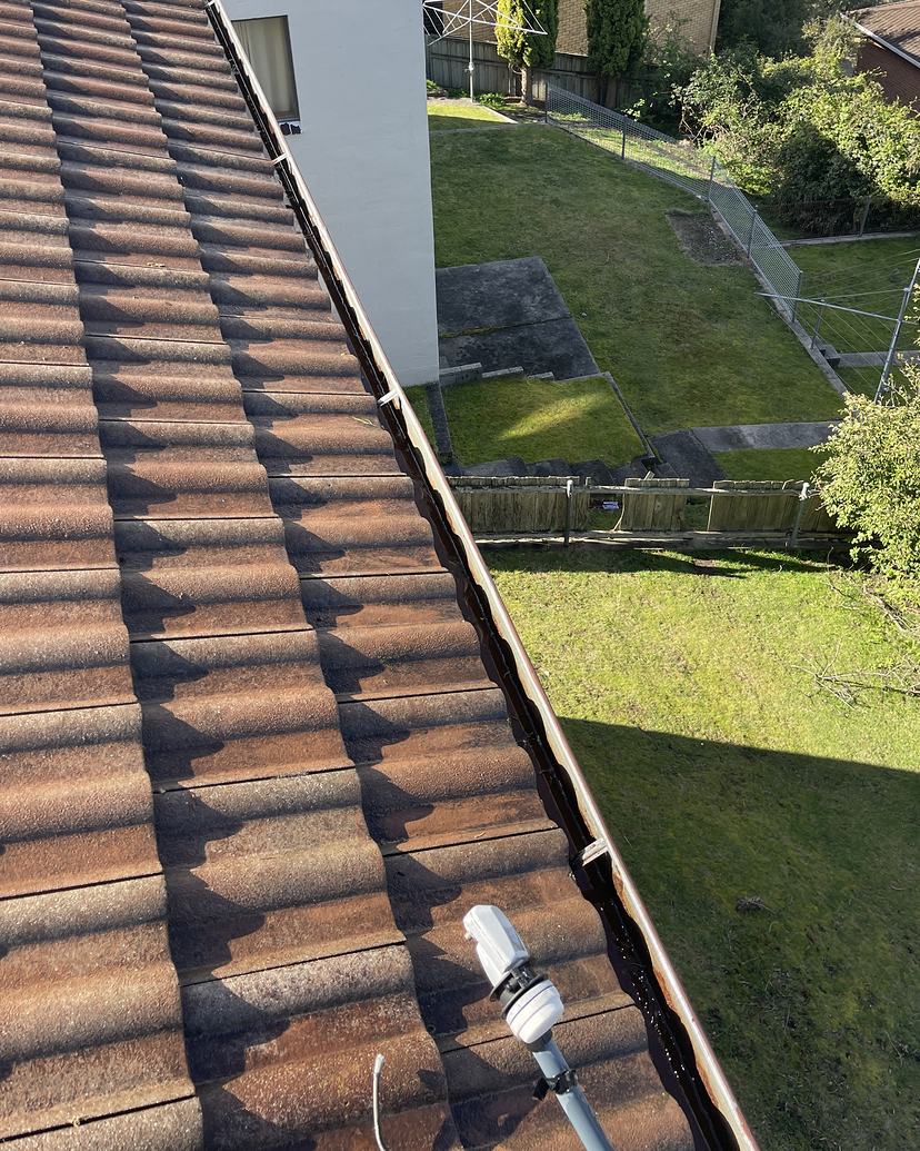 The same Lenah Valley tiled roof with a clean, clear gutter after cleaning