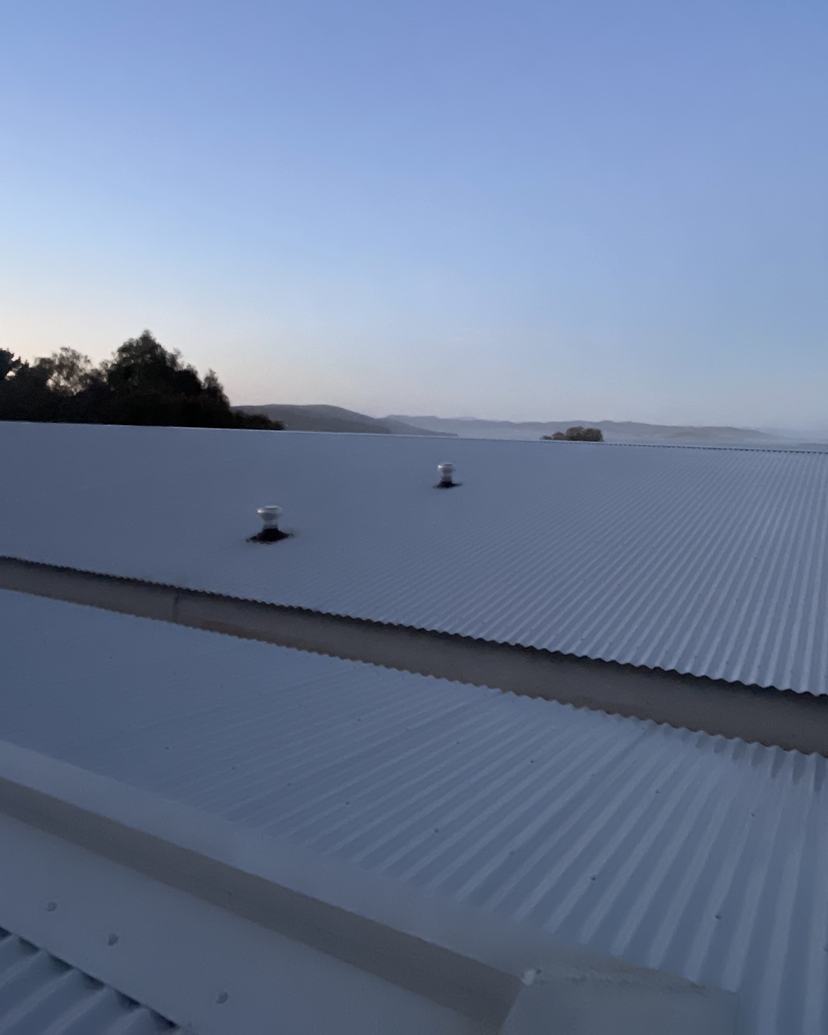 The same Blackmans Bay roof clean after lichen treatment, photographed at dusk